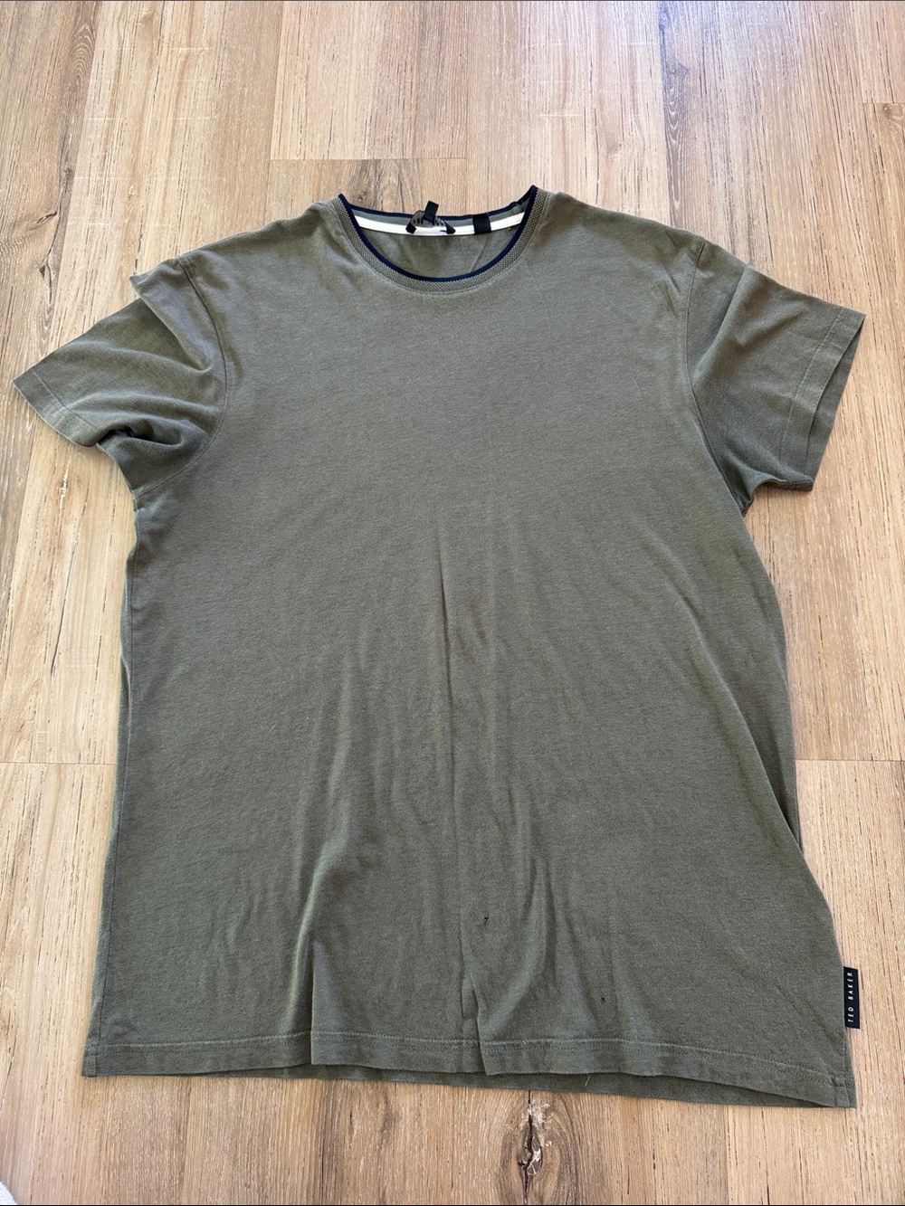 Ted Baker Olive Green Short Sleeve Crewneck Tee with Contrast Neck Trim